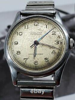 Vintage MOLINE Watch 17 Jewels Military Swiss Made Vintage 32mm for PARTS/REPAIR