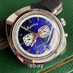 Vintage Majestime 2 Register Chronograph Swiss Gorgeous Blue Dial PARTS / REPAIR