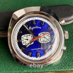 Vintage Majestime 2 Register Chronograph Swiss Gorgeous Blue Dial PARTS / REPAIR