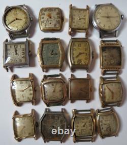 Vintage Men Lot 16 Manual Wind Watches & A Movement Most Gold-filled Bezel Parts