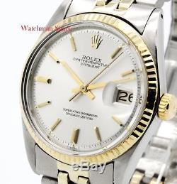 Vintage Men's Rolex Datejust 1601 Pie-Pan Silver dial 18KY Fluted Bezel 2/T #09