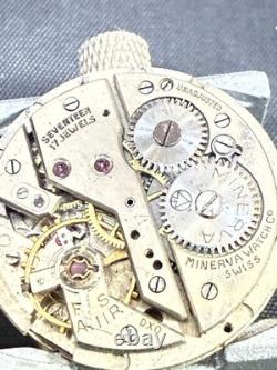 Vintage Minerva 17J Watch Movement & Dial Cal 48/49 11.5''' Parts/Repair