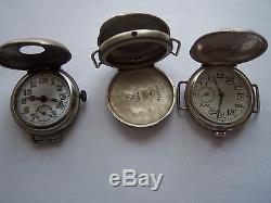 Vintage Nickel, Solid Silver Huguenin Freres Trench Watches For Parts