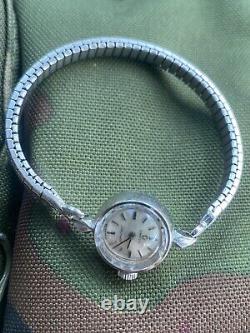 Vintage Omega Ladymatic 14kt White Gold Case Runs For Parts Only Or Repair