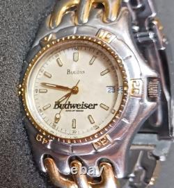 Vintage Rare Mens Budweiser Bulova Gold-Tone watch for parts & Repairs