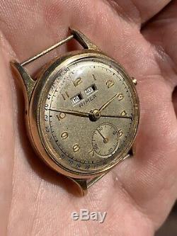Vintage Rimla Gold Plated Triple Date Mens Watch Swiss FOR PARTS/REPAIR 30,6mm