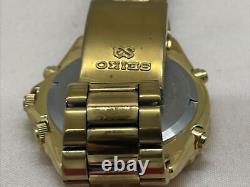 Vintage SEIKO Flightmaster 7T34-6A09 Quartz Chronograph Watch Gold Tone REPAIR