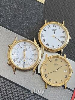 Vintage Seiko Battery Men Watches Lot Of 3 Parts Repair Not Working As Is Nice