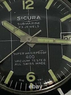 Vintage Sicura Submarine Watch Super Waterproof 400 For Parts and Repair