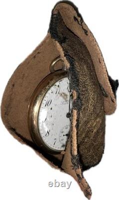 Vintage South Bend Pocket Watch For Parts Not Working With Leather Case