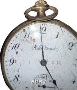 Vintage South Bend Pocket Watch For Parts Not Working With Leather Case