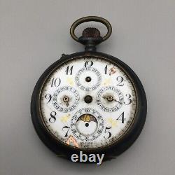 Vintage Triple Date Moon Phase Pocket Watch 3j BROKEN FOR PARTS OR REPAIR