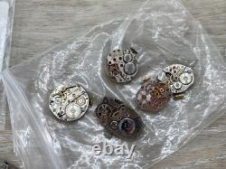 Vintage Waltham Elgin Seiko Watch Movements Parts Lot Art Deco Westfield Bulova