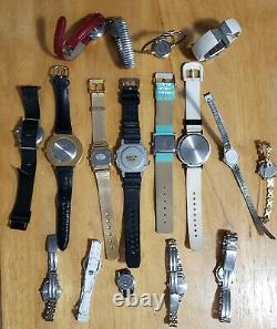 Vintage Watch Lot-17 for PARTS/FIX Tissot Pulsar Timex, Estate Stainless UNTESTED
