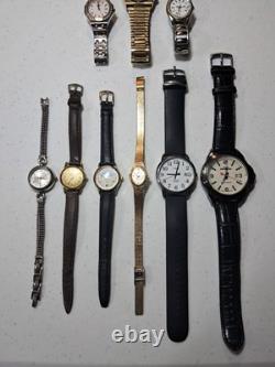 Vintage Watch Lot 9 pcs Timex Seiko Gubelin Lorus Carriage For Parts Repair