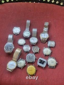 Vintage Watch Lot Of 16 For Parts Or Repairs Different Brands C2