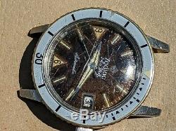 Vintage Zodiac Sea Wolf Diver Watch withChocolate Brown Dial, Runs FOR PARTS/REPAIR