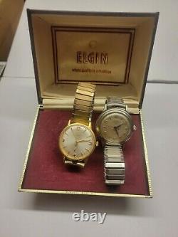 Vintage elgin mechanical Wrist Watches lot of 2 for parts or Repairs running A6