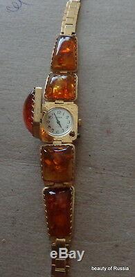 Vintage gold BALTIC Cognac AMBER WATCH bracelet / wind up/ WOMEN /not working/