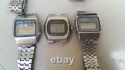 Vintage lot of 6 seiko lc digital and seiko james bond watches for parts repair