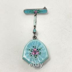 Vtg Bucherer Pendant Pin Watch Blue Guilloche FOR PARTS REPAIR Manual Wind Up