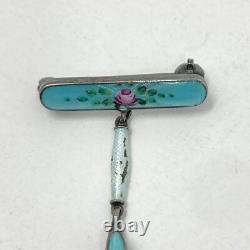 Vtg Bucherer Pendant Pin Watch Blue Guilloche FOR PARTS REPAIR Manual Wind Up