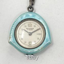 Vtg Bucherer Pendant Pin Watch Blue Guilloche FOR PARTS REPAIR Manual Wind Up