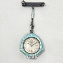 Vtg Bucherer Pendant Pin Watch Blue Guilloche FOR PARTS REPAIR Manual Wind Up