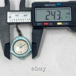 Vtg Bucherer Pendant Pin Watch Blue Guilloche FOR PARTS REPAIR Manual Wind Up