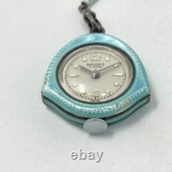 Vtg Bucherer Pendant Pin Watch Blue Guilloche FOR PARTS REPAIR Manual Wind Up