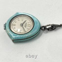 Vtg Bucherer Pendant Pin Watch Blue Guilloche FOR PARTS REPAIR Manual Wind Up