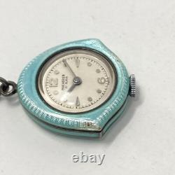 Vtg Bucherer Pendant Pin Watch Blue Guilloche FOR PARTS REPAIR Manual Wind Up