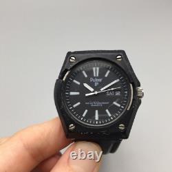 Vtg Pulsar Watch Men Y563-6099 41mm Black Dial Day Date New Battery Broken Case