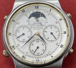 Vtg Seiko Chronograph Sports 100 7A48-7000 Men's Watch Moonphase Parts Repair