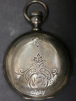 Waltham Broadway Model 1877 Keywind Sterling Silver Pocket Watch As-Is For Parts