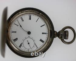 Waltham Broadway Model 1877 Keywind Sterling Silver Pocket Watch As-Is For Parts