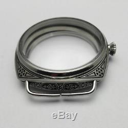 Watch case ETA6497 6498 Movement 47mm Stainless Steel Sculpture Black Pattern