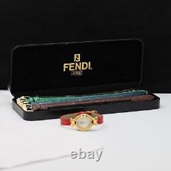 WithBox Fendi 640L quartz watch Gold change 5 belt Not tested For Parts Read