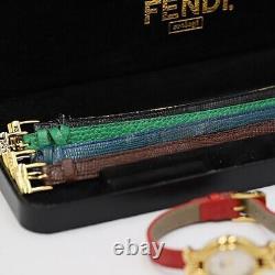 WithBox Fendi 640L quartz watch Gold change 5 belt Not tested For Parts Read